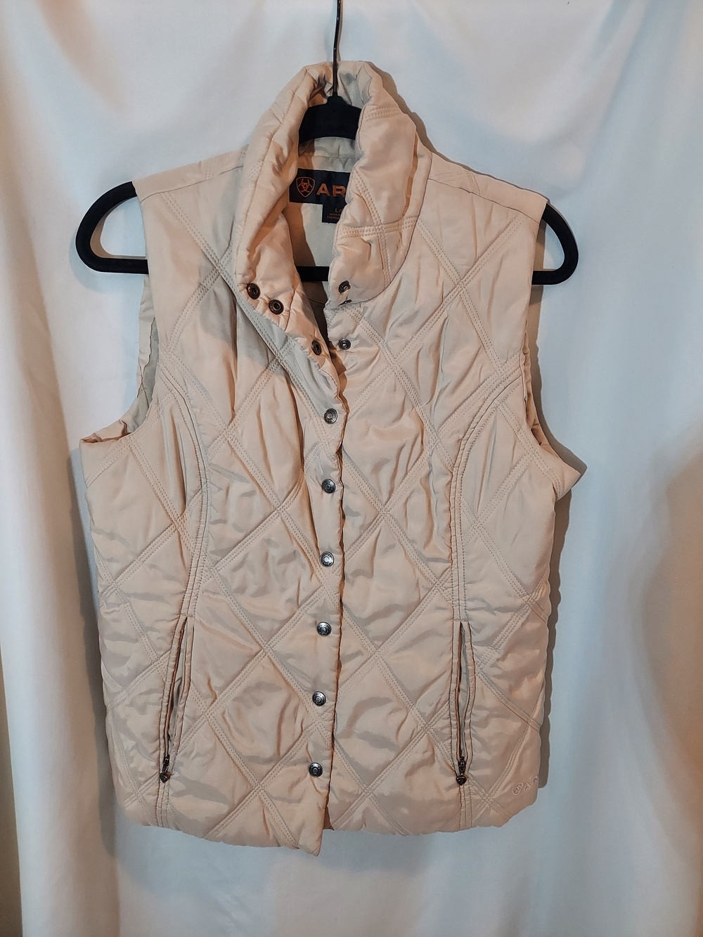 Ariat Cream Diamond Quilted Vest Asymmetrical Snap High Neck Beige Size L
